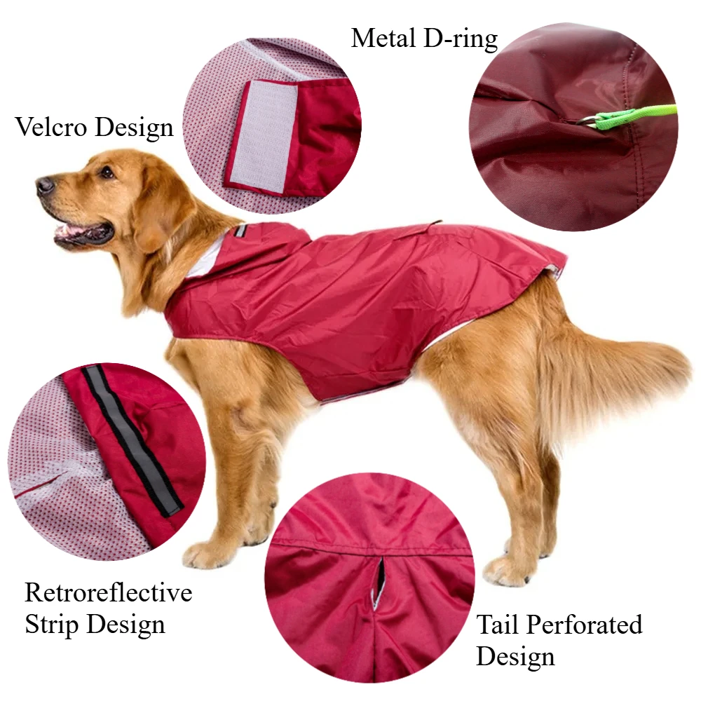 Chubasquero impermeable para perros, chaqueta reflectante con capucha para perros de razas grandes, Poncho de lluvia al aire libre para Labrador Husky - imagen 2