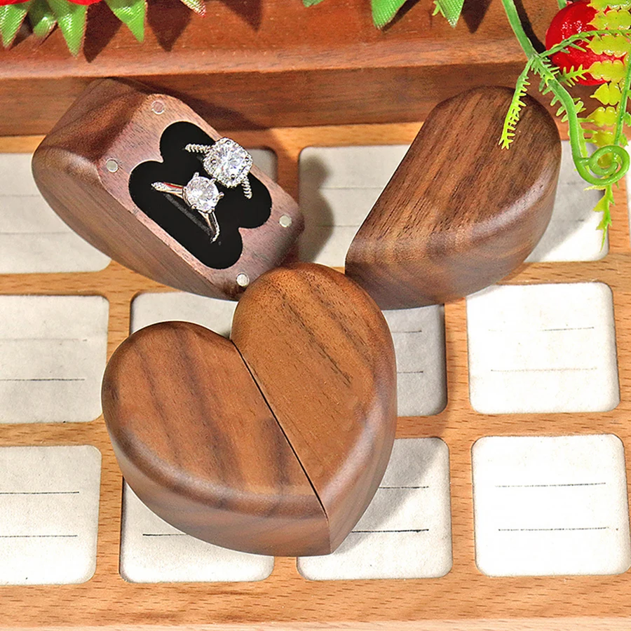 Joyero corazón de madera nogal - Estuche para anillo de compromiso - imagen 3