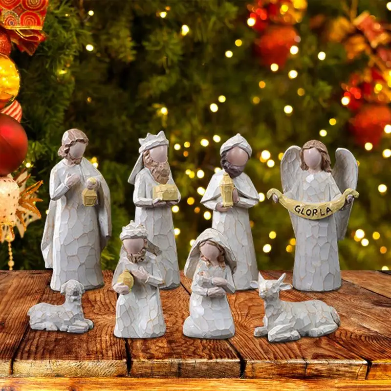 Figuras de escena de Natividad De cuna navideña, decoración católica y cristiana para el hogar, utensilios de la iglesia del pesebre ortodoxo, Jesús, 2023 - imagen 3