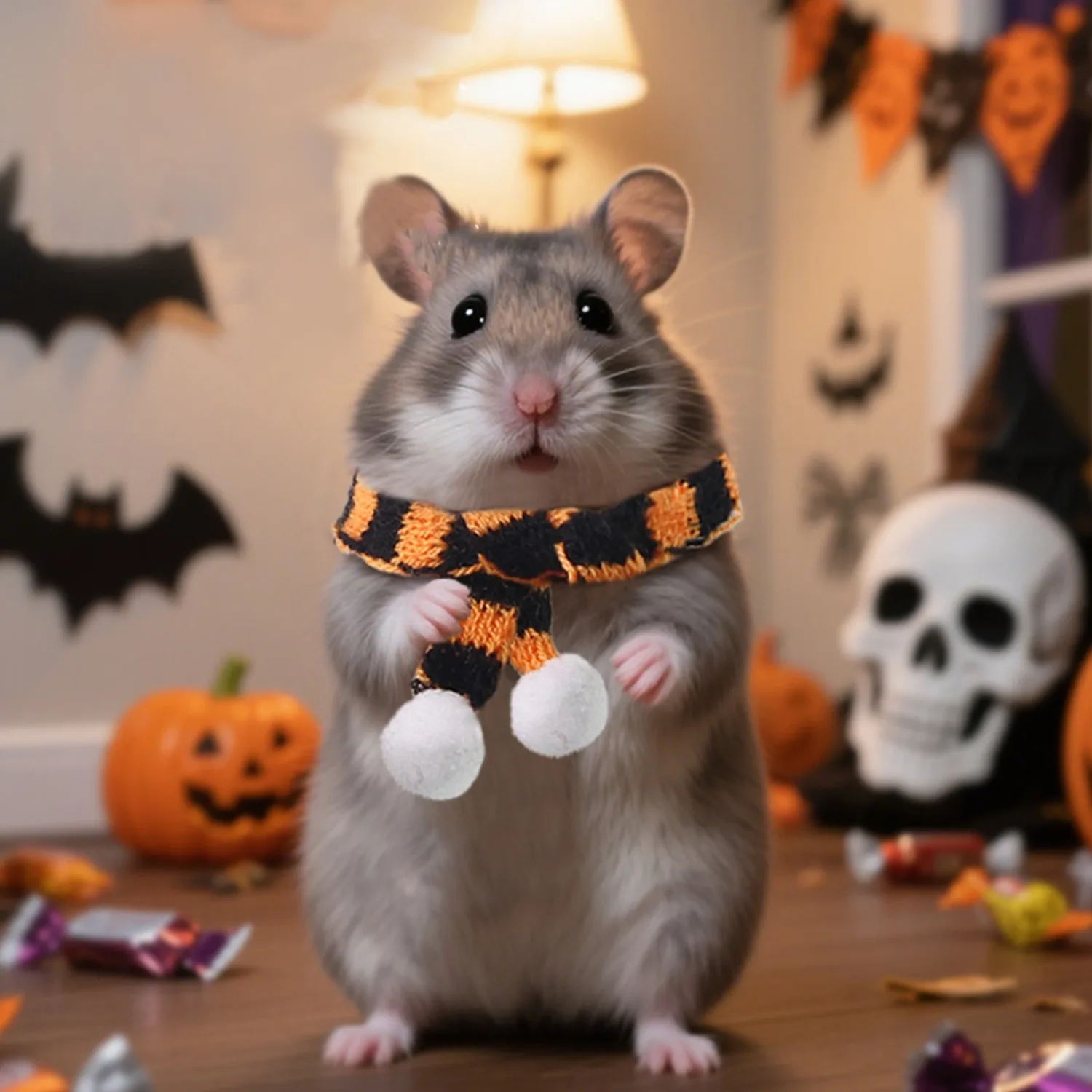 Conjunto de gorro y bufanda de hámster de punto para Halloween, Mini animales pequeños, disfraz de Halloween para mascotas, traje para fiesta de Navidad y vacaciones - imagen 4