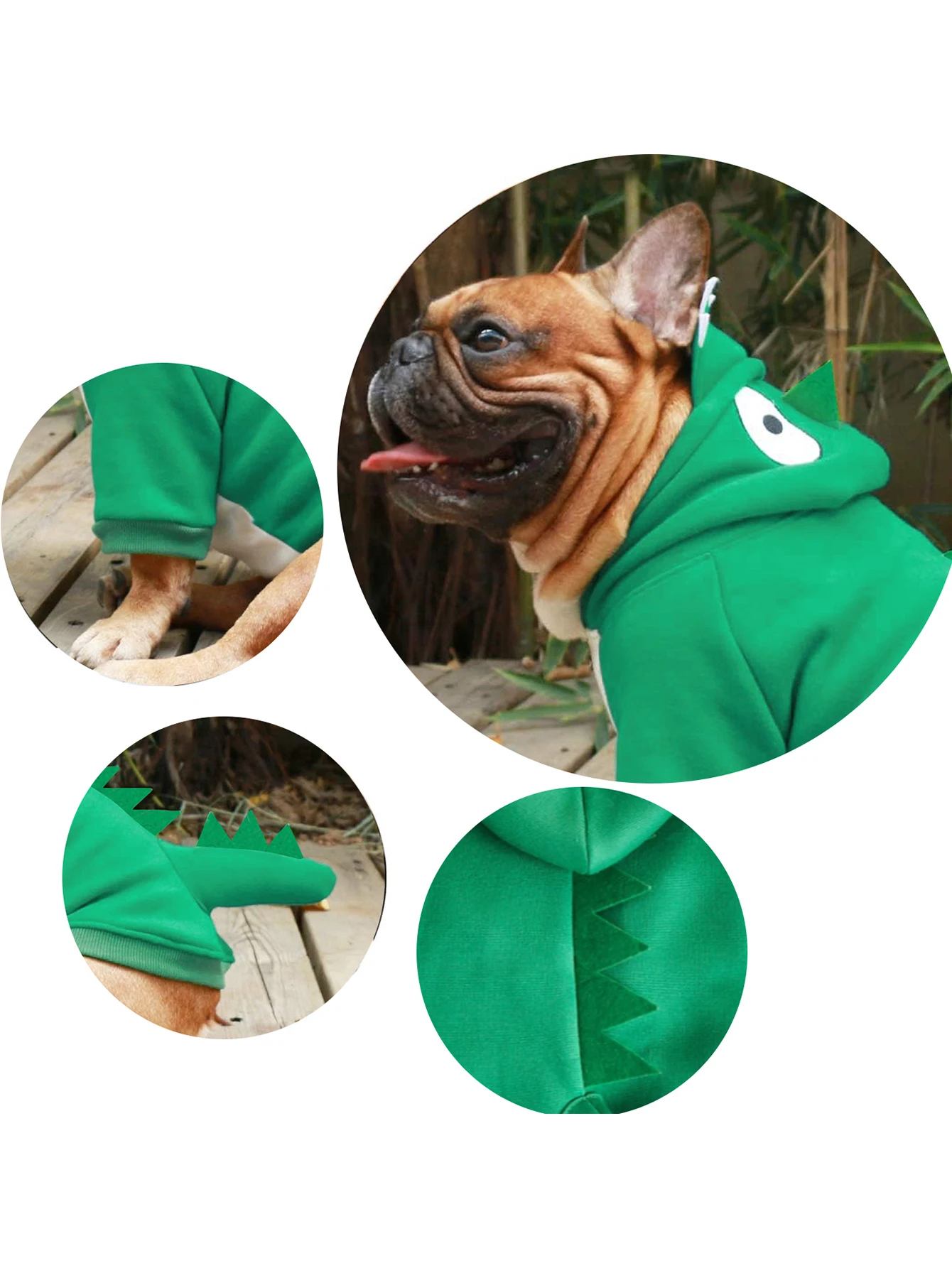 Ropa de disfraz de perro de dinosaurio de Halloween, sudadera con capucha de felpa verde para mascotas con detalles de dinosaurio 3D, traje festivo para mascotas para perros pequeños/medianos - imagen 4