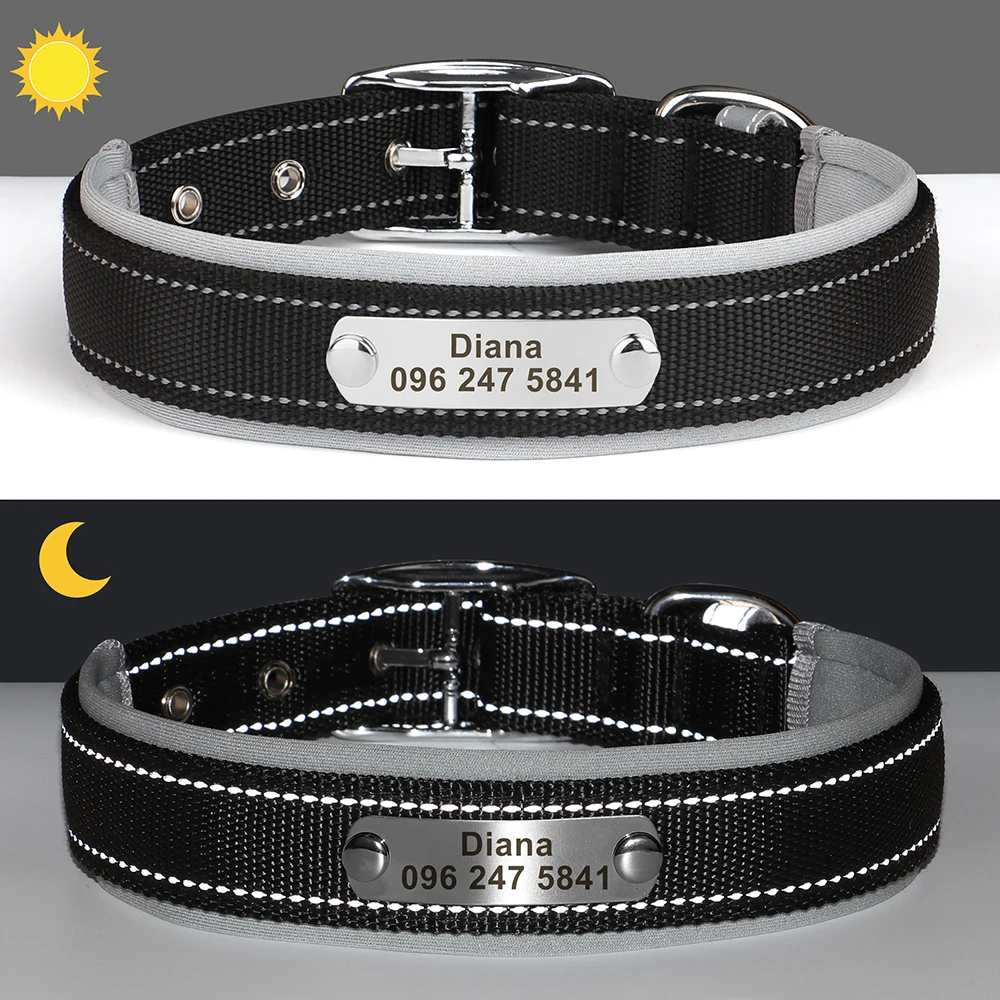 Collar de perro personalizado, collares reflectantes de identificación para perros, collares de nombre grabados gratis, ajustables para perros pequeños, medianos y grandes, Pitbulls para mascotas - imagen 5
