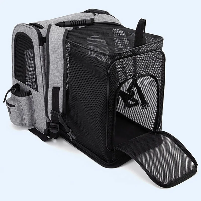 Mochila para mascotas, portátil, transpirable, plegable, extensible, para exteriores, mochila para perros y gatos, bolsa de transporte para gatos de tela Oxford de gran capacidad - imagen 2