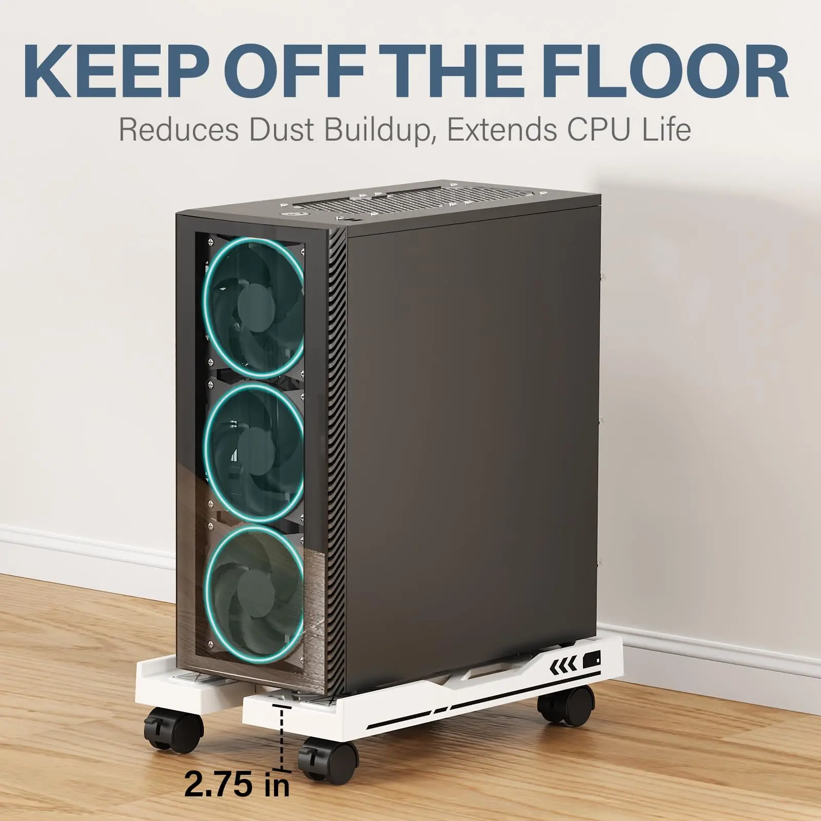 Soporte de torre para PC móvil, estante ajustable, soporte para CPU de ordenador, soporte telescópico de escritorio, carrito con ruedas rodantes - imagen 5