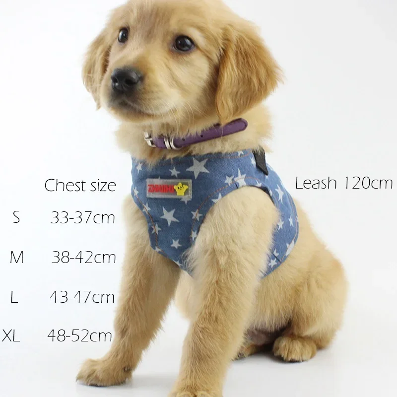 Chaleco vaquero para perro, conjunto de Correa y arnés para perros medianos y pequeños, pantalones vaqueros para gatos, correa para el pecho de estrellas, Chihuahua, Pug, suministros para Mascotas y Cachorros