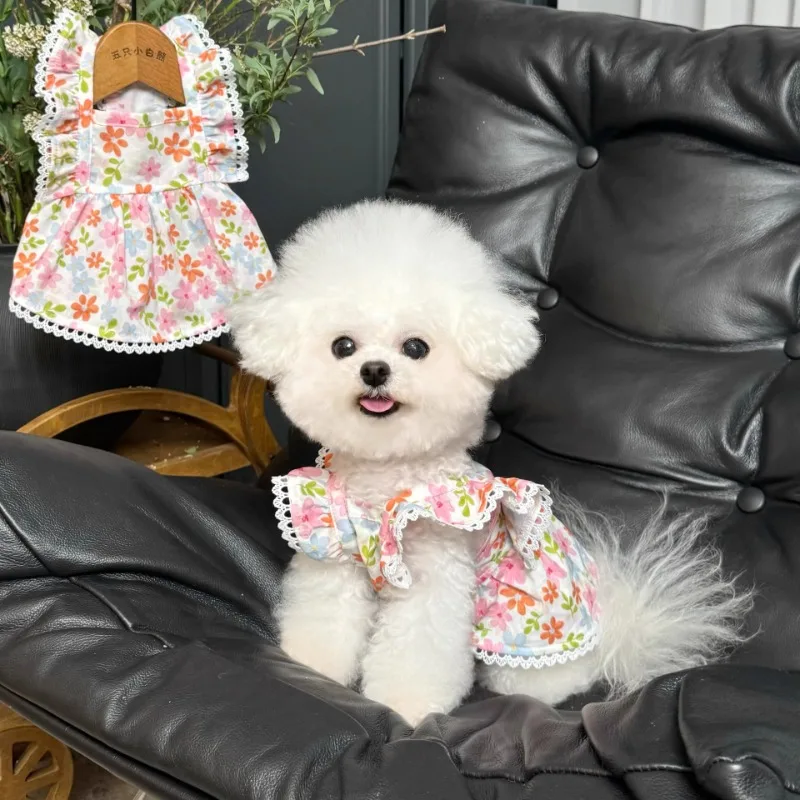 Vestido Floral para mascotas, camisola para cachorros, ropa fina de verano para perros y gatitos, jersey de Bichon, ropa bonita de flores, chalecos populares