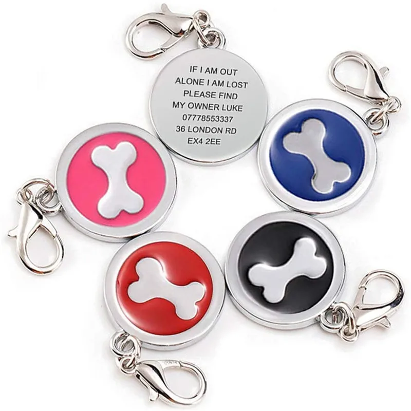 Etiqueta personalizada grabada de 25mm para gato, perro, cachorro, mascotas, Collar de acero inoxidable, diseño de pata de hueso - imagen 5