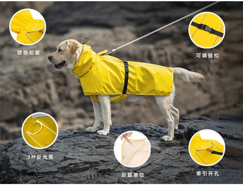 Impermeable azul oscuro con capucha para perro grande