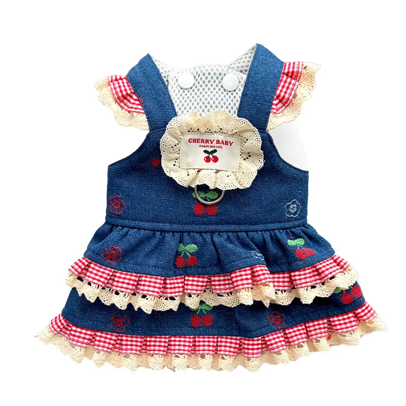 Vestido mezclilla cerezas para perro y chaleco con volantes para gato - imagen 3