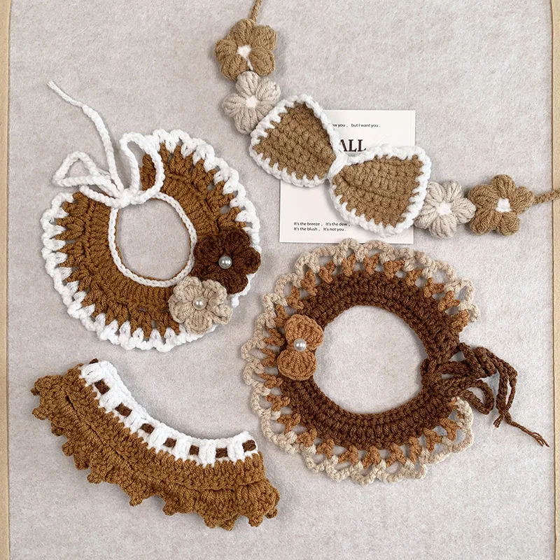 Collar de gato, bufanda tejida para perro, toalla de baba, Collar de lana, decoración de fotos de perro pequeño, bufandas hechas a mano, accesorios para perros - imagen 4