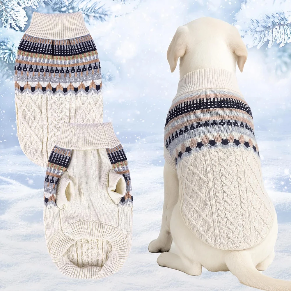 Suéter de punto para perros y gatos, jersey de cuello alto para clima cálido de invierno, ropa Vintage para mascotas, trajes Schnauzer, suéter para perros medianos y gatos - imagen 2