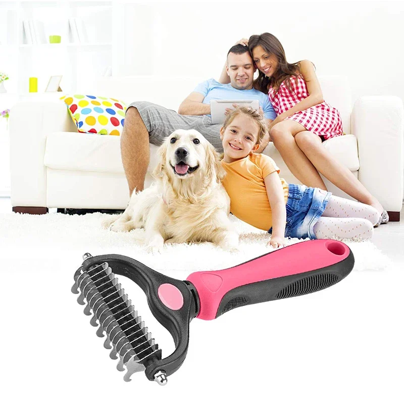 Peine de nudo para mascotas de doble cara, herramientas de eliminación de pelo para perros, peine de depilación para gatos, cortador de pelo - imagen 5