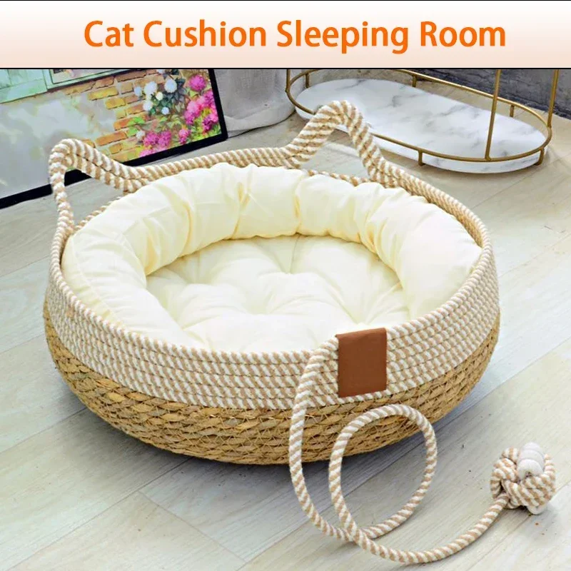 Cama tejida extraíble para gato, casa para dormir, ratán resistente al desgaste, lavable, suministros para mascotas, 35 - imagen 4