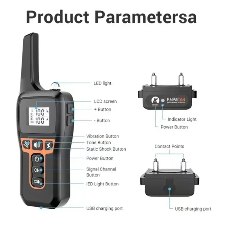 Collar de entrenamiento eléctrico para perros, Collar de entrenamiento con Control remoto para mascotas, recargable, Control de ladridos, parada de choque, 1000M - imagen 2