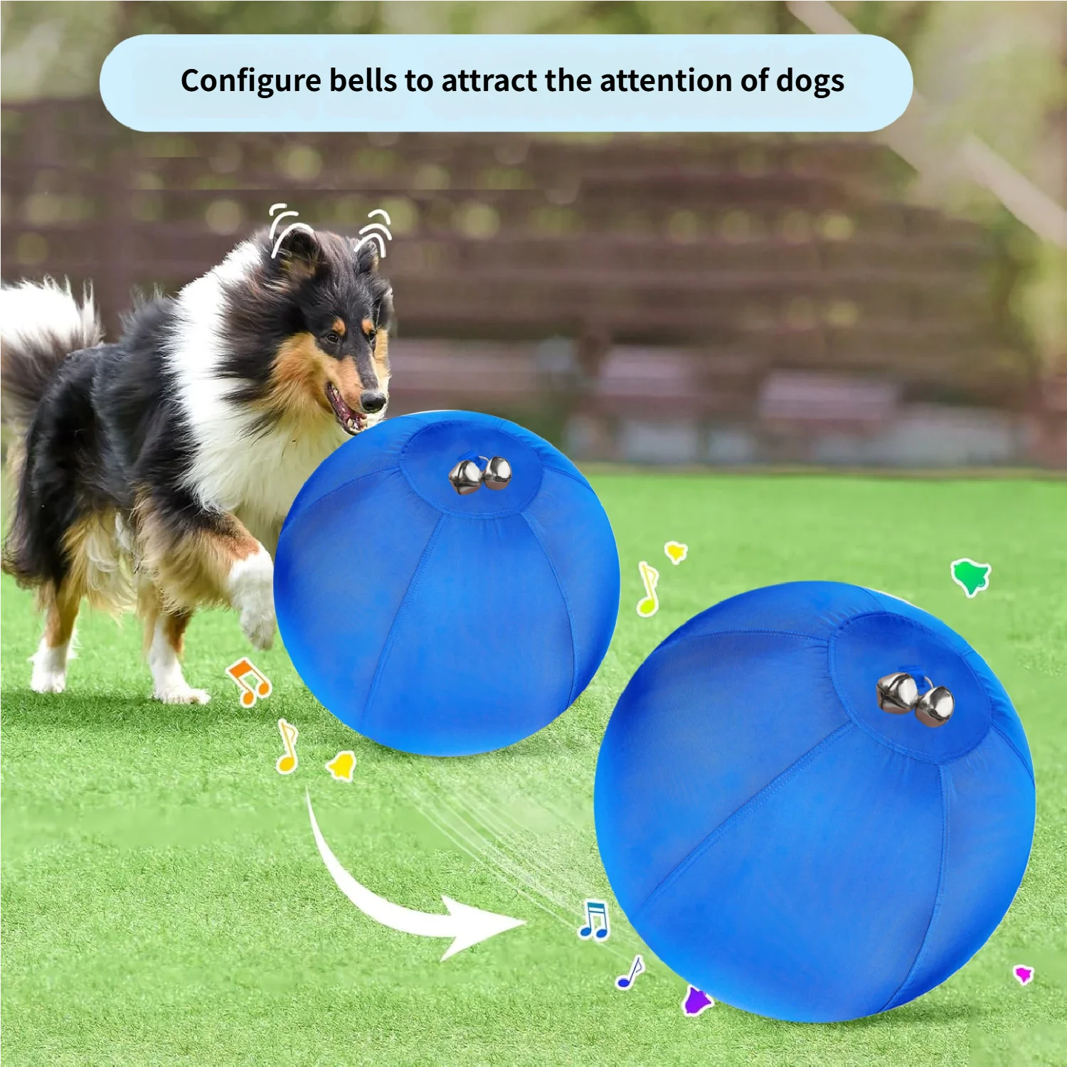 Pelota de rugido de 17,7 pulgadas con campana para perros, pelota de entrenamiento inflable para perros, juguetes de doble capa, pelota grande resistente para perros para razas Herding - imagen 2