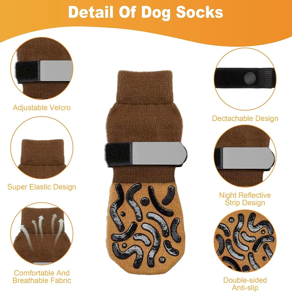 Calcetines antideslizantes para perros de doble cara con pinzas para evitar lamer patas, fuerte tracción para protectores de patas, suelos de madera dura - imagen 4