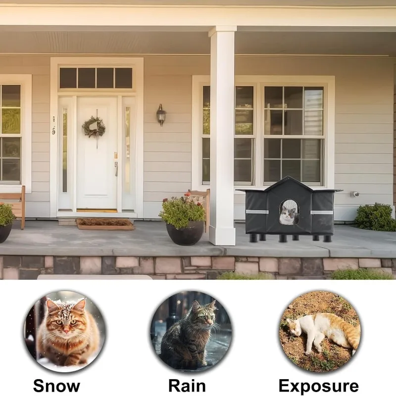 Casa para gatos al aire libre, impermeable, a prueba de lluvia, casa para gatos, calefacción portátil para mascotas, cama para gatos, mascotas, gatitos, cachorros, Catnap, casas plegables - imagen 4
