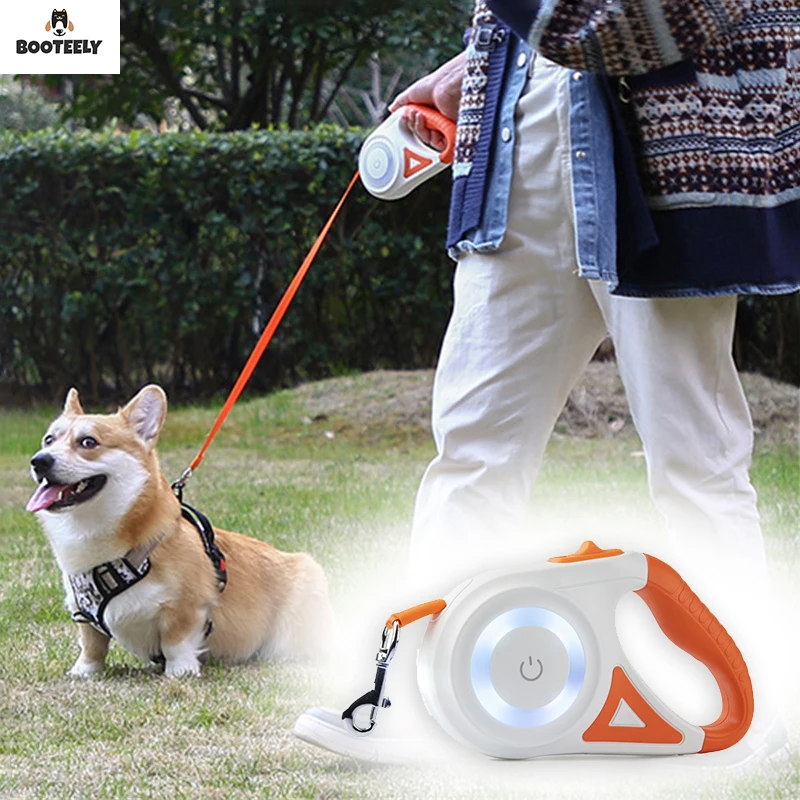 Correa retráctil automática para perros BOOTEELY de 5M con Flash LED, correa para caminar para mascotas al aire libre para perros pequeños, medianos y grandes