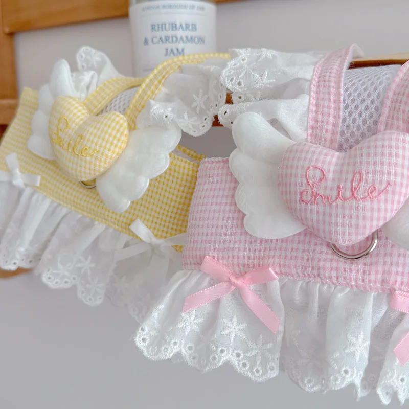 Vestido a cuadros de helado de primavera para mascotas con alas, vestido de princesa para perros y gatos, se puede tirar, ropa para cachorros pequeños - imagen 3