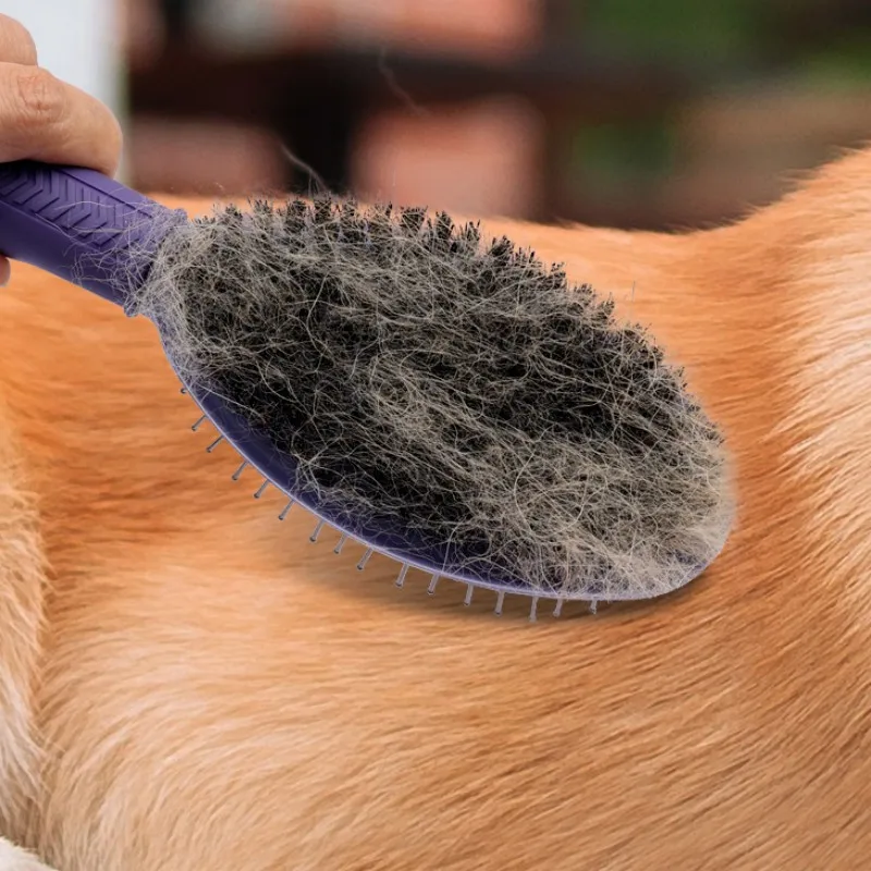 Peine para perros, cepillo para perros de doble cara, removedor de pelo para mascotas, cepillo de masaje para perros, cuidado de mascotas, mango cómodo, cepillo para el pelo para perros, suministros para mascotas - imagen 3