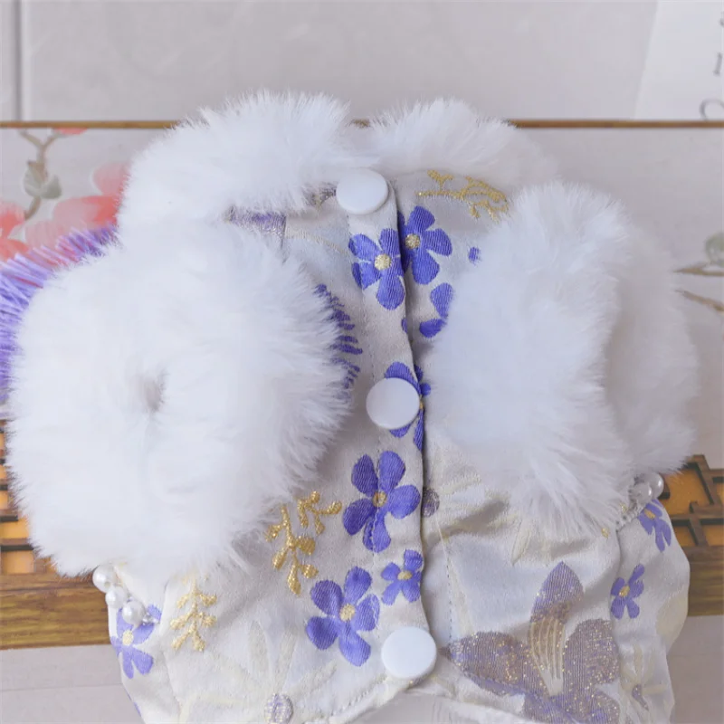 Abrigo de algodón para mascotas de estilo chino de invierno, chaqueta cálida para perros pequeños (teddy/bichon) y gatos, ropa para exteriores de Año Nuevo - imagen 4