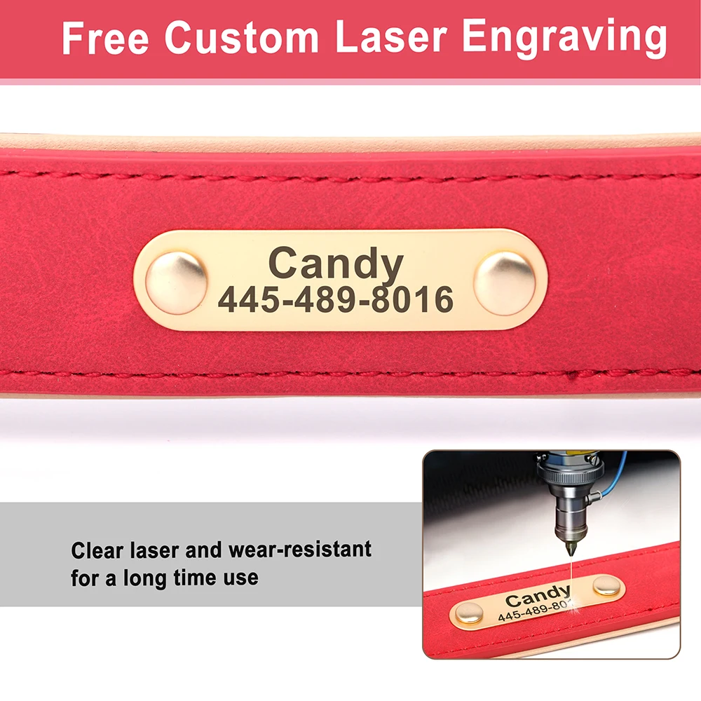 Collar de perro de cuero personalizado Collares personalizados con placa de identificación grabada gratis para perros pequeños, medianos y grandes Pitbull Labrador XS-XXL - imagen 5