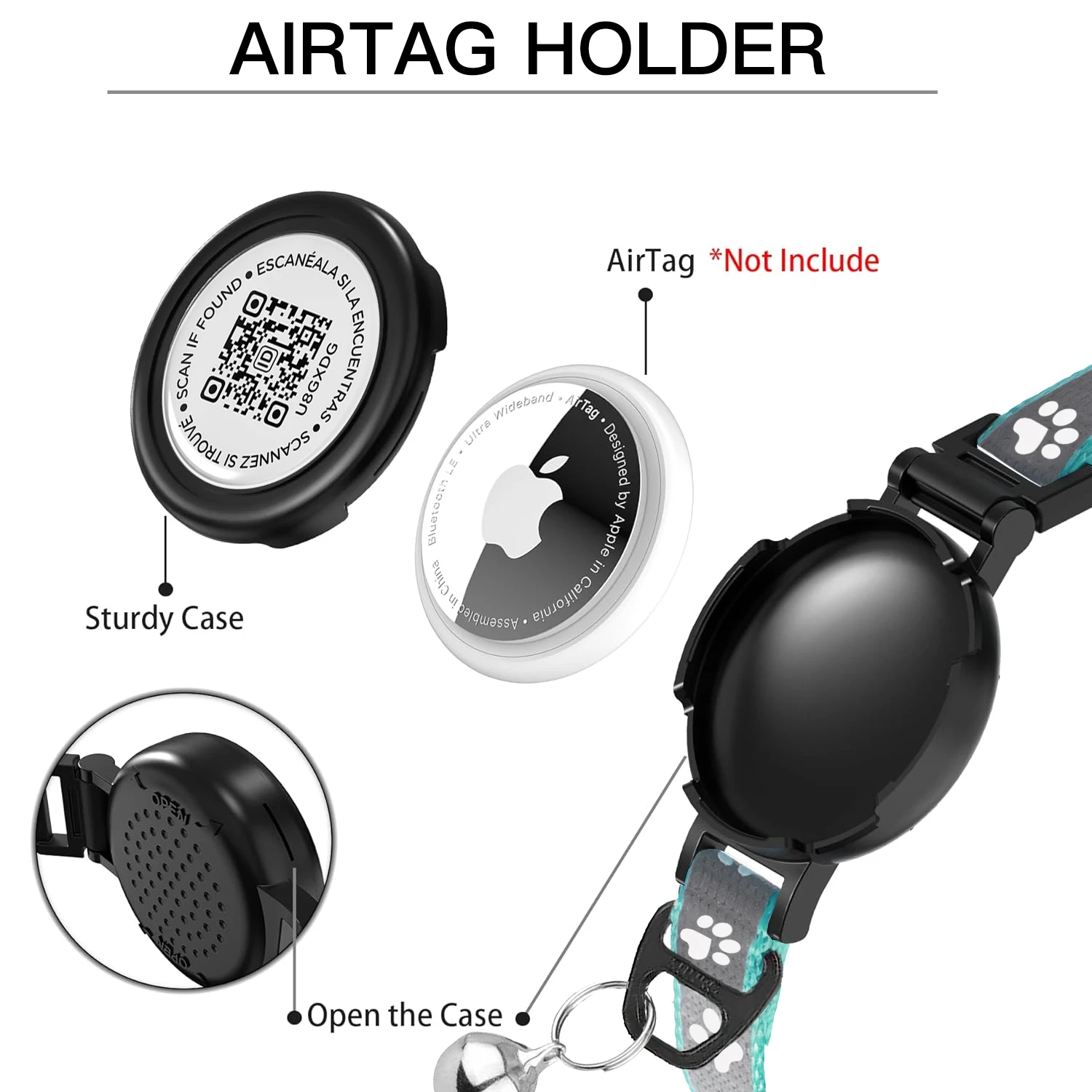 Etiqueta de identificación QR + soporte de rastreador GPS + Collar de gato Breakaway para apple airtag, Collar de gatito con campana para gatos, gatos, cachorros, resistente al agua - imagen 3