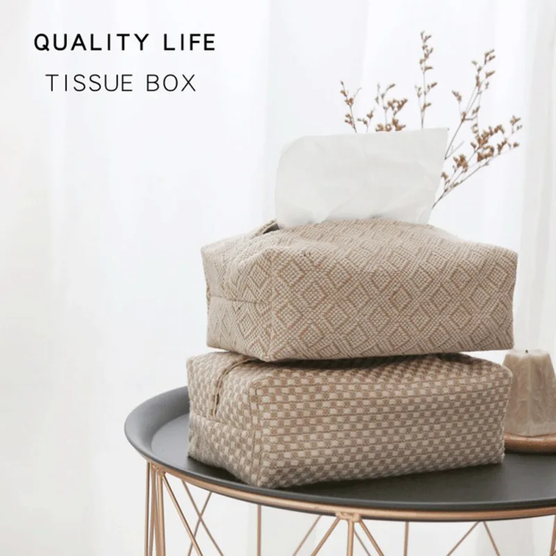 Caja de pañuelos de Yute Natural para el hogar, dispensador de papel de mesa de lino y algodón, estuche de pañuelos de arte para coche, soporte para servilletas, bolsa de almacenamiento - imagen 3