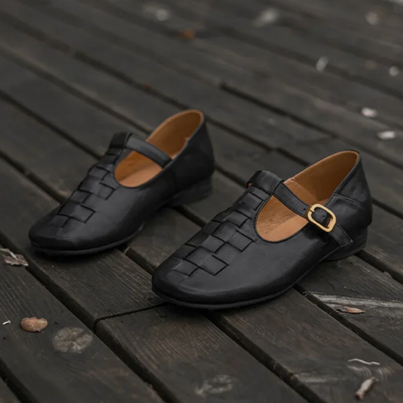 Zapatos de mujer Mary Jane 2025, primavera, nueva moda, mocasines planos informales, correa de cuero Retro con hebilla, zapatos de mujer de estilo Simple, cómodos planos - imagen 5