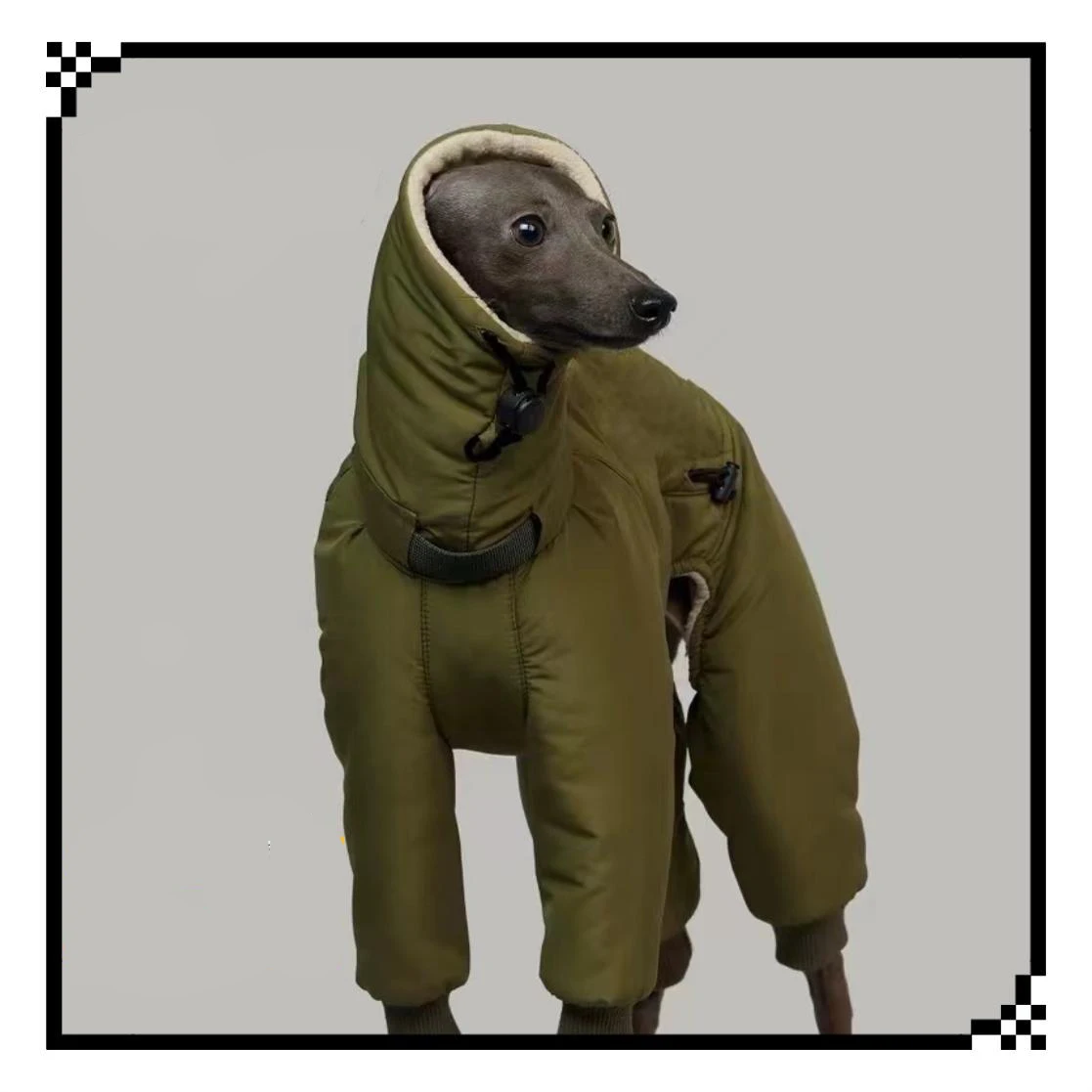 Ropa verde militar Whippet muy gruesa de invierno, abrigo acolchado con cuello de tortuga para perro, Chaqueta de algodón ajustable cálida para galgo italiano - imagen 5