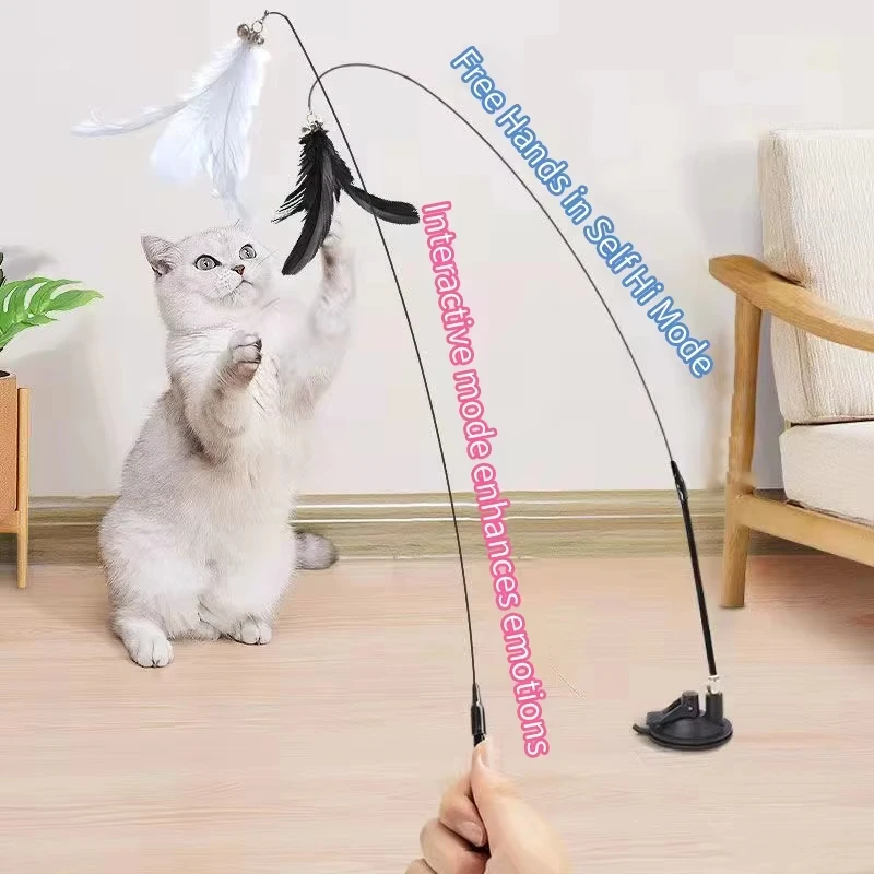 Juguete para gatos, palo de rompecabezas para gatos, varita de plumas, juguete interactivo, reemplazos de plumas desmontables, varilla extendida, ventosa, accesorios para gatos - imagen 4