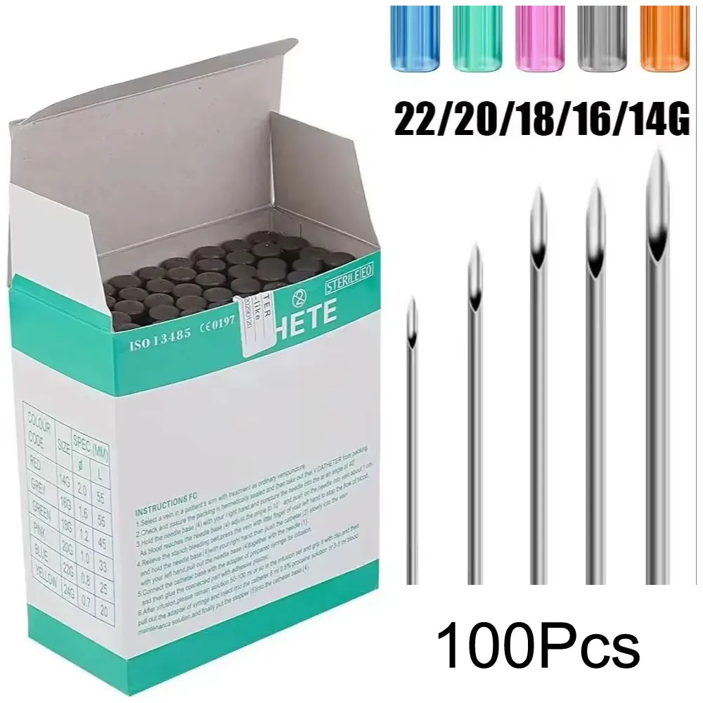 Venta al por mayor, 100 Uds., agujas para perforación de tatuaje desechables estériles, herramienta para perforación de superficie corporal de animales para uso profesional, etiquetas de instalación