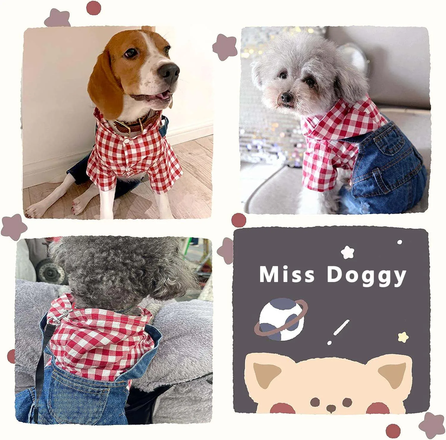 Monos de mezclilla para perros, pantalones vaqueros con camisa a cuadros para cachorros, monos de Bulldog Francés Yorkie para perros, ropa para mascotas para perros de razas pequeñas y medianas