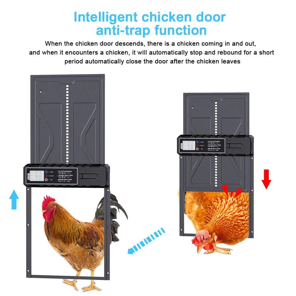 Porta de inducción automática para gallinero temporizado, aleación de aluminio con pantalla de visualización, puerta eléctrica para gallinero Solar, productos para mascotas - imagen 4