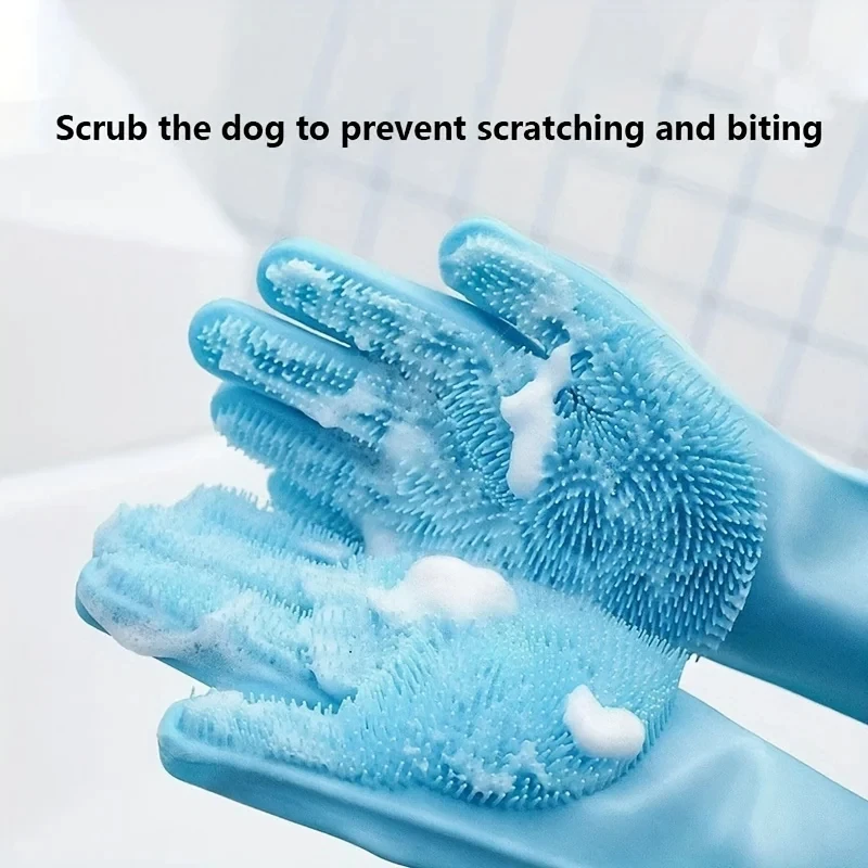 Guantes mágicos de silicona para limpieza de mascotas, esponja limpiadora de lavado de platos, depilación, champú de baño para perros y gatos