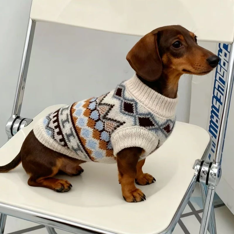Suéter bohemio para perros Wiener, abrigo suave tejido a mano de otoño para perros tejano, ropa de descanso gruesa y cálida para perros pequeños y medianos de perro salchicha - imagen 2
