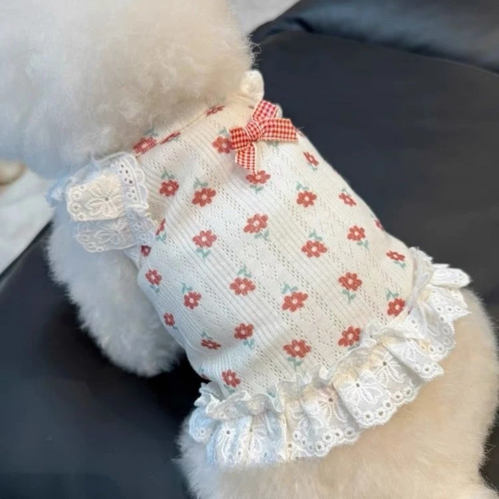 Camisola Floral de primavera para mascotas, camisola de encaje, vestido corto de princesa, Top para perros y gatos, ropa para perros pequeños