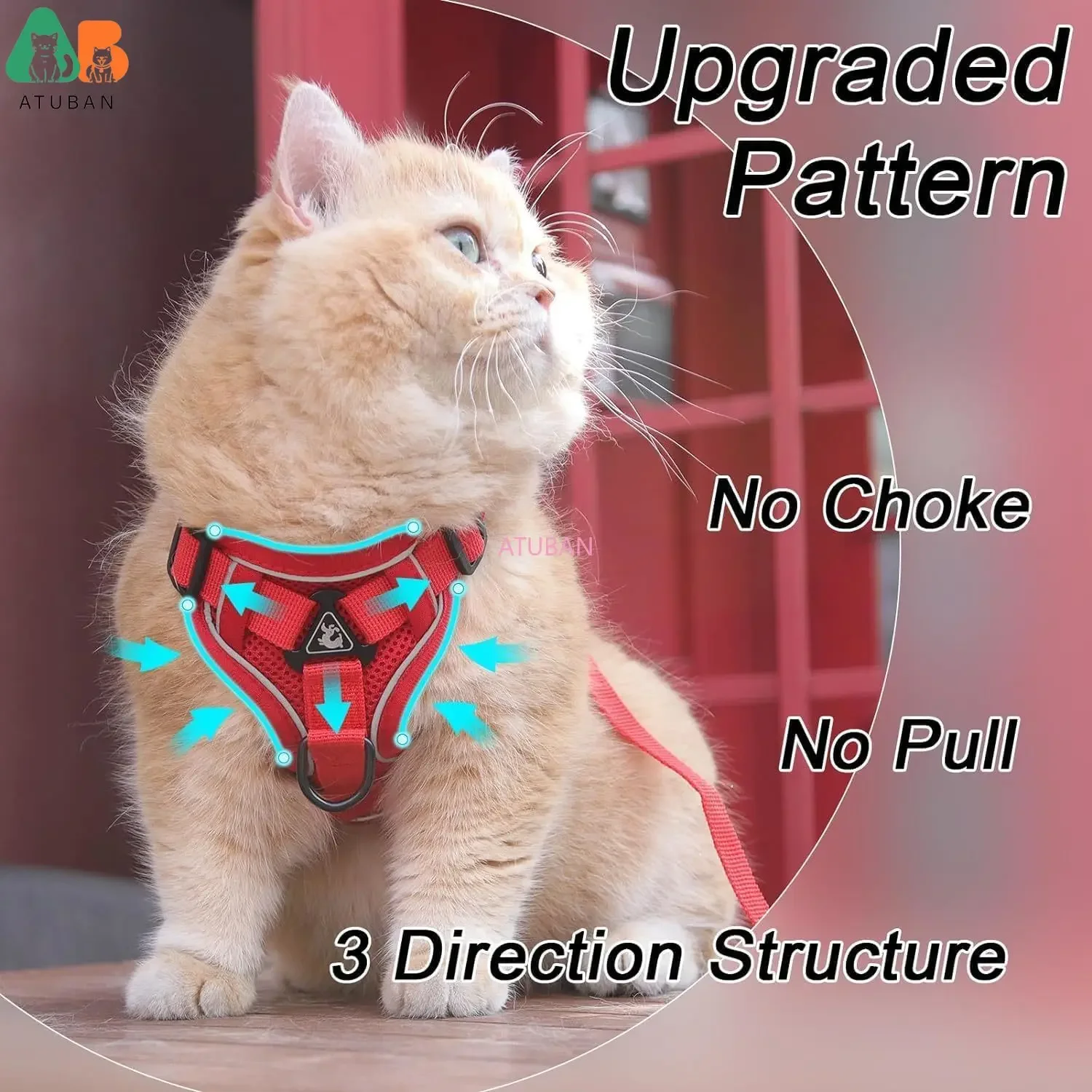 Juego de arnés y correa para gatos, chaleco ajustable mejorado a prueba de escape para caminar al aire libre, tiras reflectantes para la noche oscura - imagen 4
