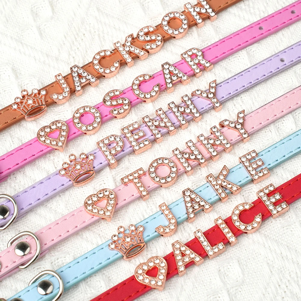 Collar personalizado con nombre de gato, collares ostentosos con diamantes de imitación para cachorros y perros, dijes de letras con nombre gratis, accesorios antipérdida para mascotas, color rosa