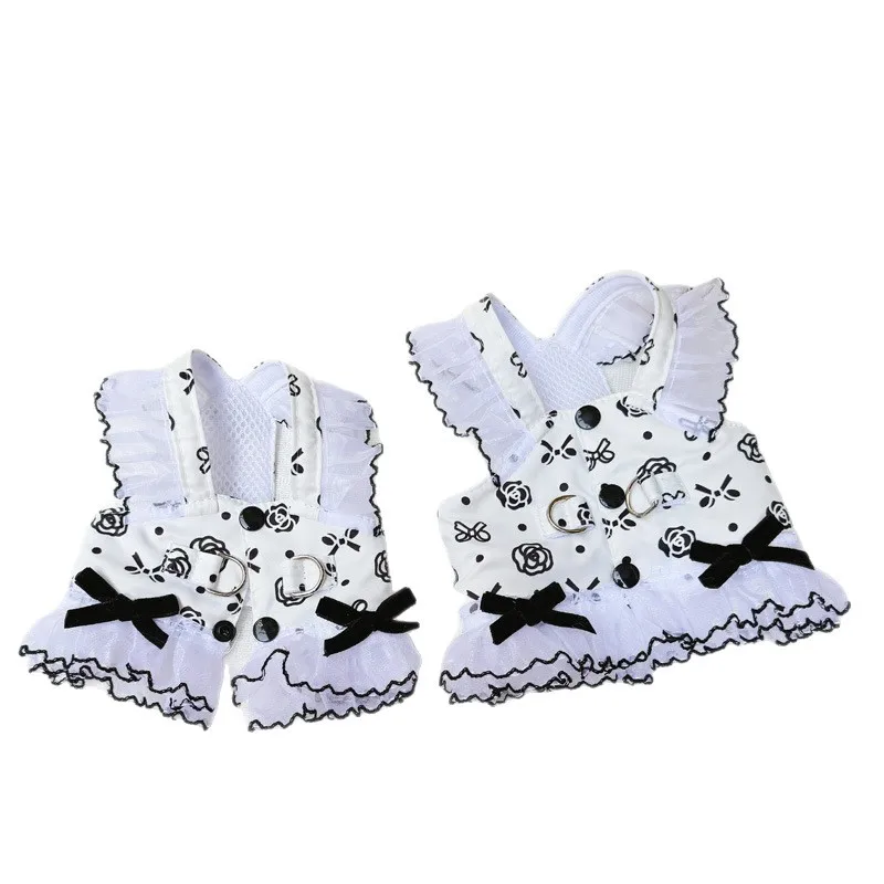 Arnés de verano para perros, arnés de flores blanco y negro, vestido para mascotas, gato, chaleco blanco para cachorros, arnés, Kit de plomo, Chihuahua, Yorkshire Terrier - imagen 5
