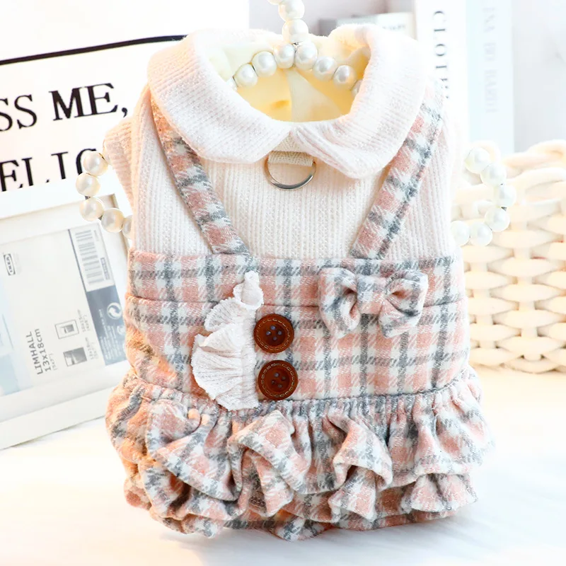Ropa cálida de invierno para perros pequeños, falda escalonada con volantes a cuadros de princesa, ropa bonita para mascotas para Schnauzer Chihuahua - imagen 2