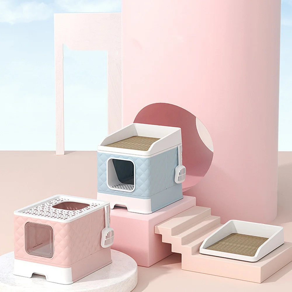 Caja de arena para gatos, inodoro antisalpicaduras completamente cerrado para gatos, dos vías con pala rascadora, bandeja de arena para gatos de gran capacidad - imagen 2