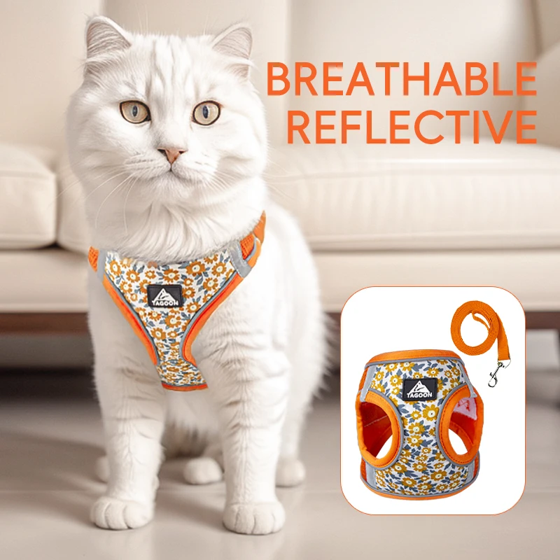 Arnés para gatos con chaleco transpirable a prueba de escape con correa reflectante, juego de arnés para gatitos cómodo y ligero ajustable para exteriores
