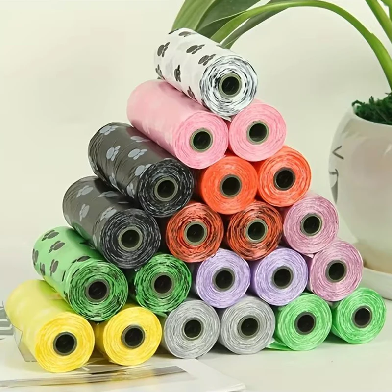 Bolsa para excrementos de residuos de perros degradable, bolsa para cachorros con estampado, bolsas para excrementos de limpieza de residuos de mascotas degradables, dispensador de bolsas de limpieza para perros, 10 Uds.