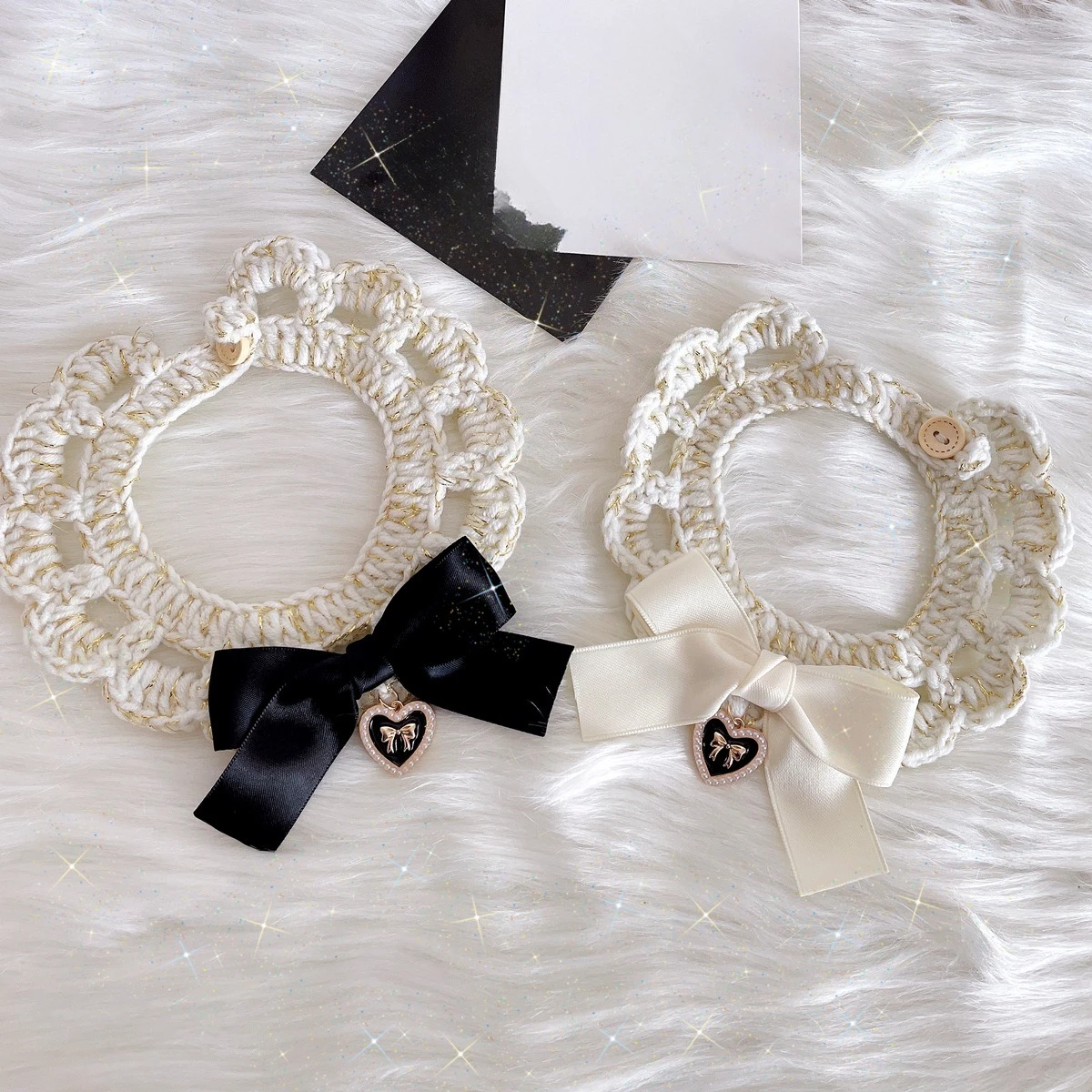 Collar de punto con lazo para mascotas, aro para el cuello con lazo para perro y gatito, gancho de mano, bufanda de lana, accesorios para perros pequeños y cachorros