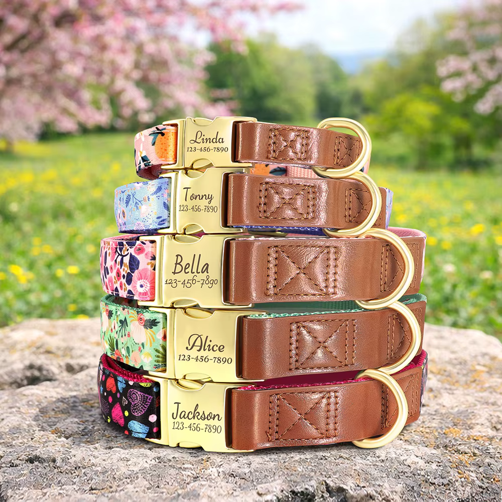 Collar para perro personalizado – Diseño floral con grabados - imagen 3