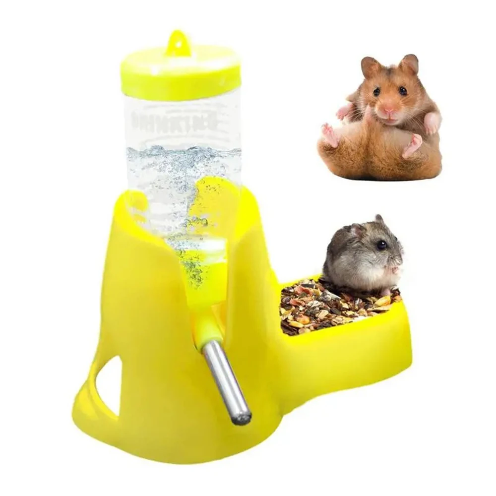 Alimentador de agua para hámster, dispensador automático de animales pequeños, botella de agua potable, cuencos, plato con contenedor de comida para conejillo de indias y rata - imagen 4