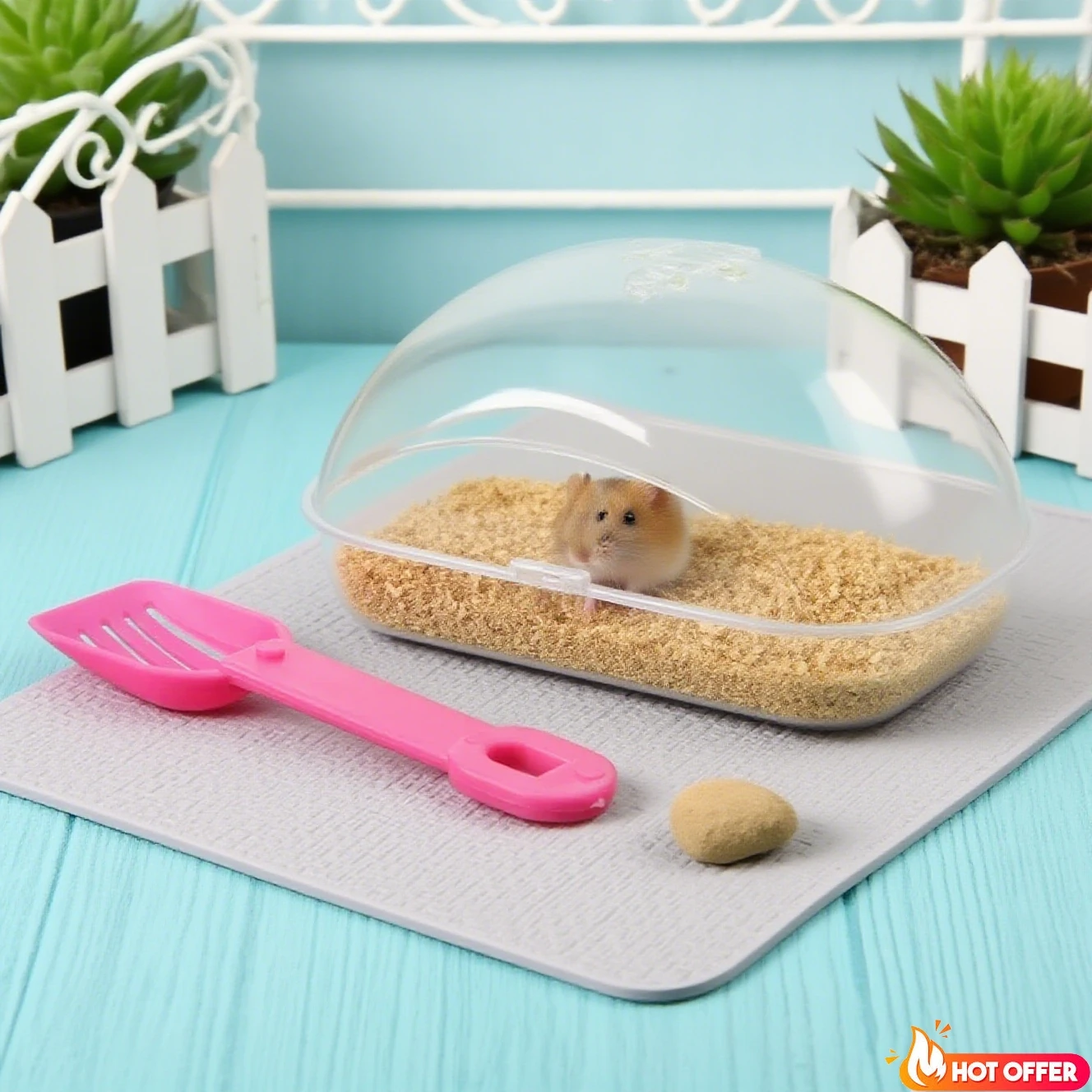 Baño lindo limpieza hámster arena pala creativa hámster baño con contenedor arena suministros para mascotas baño