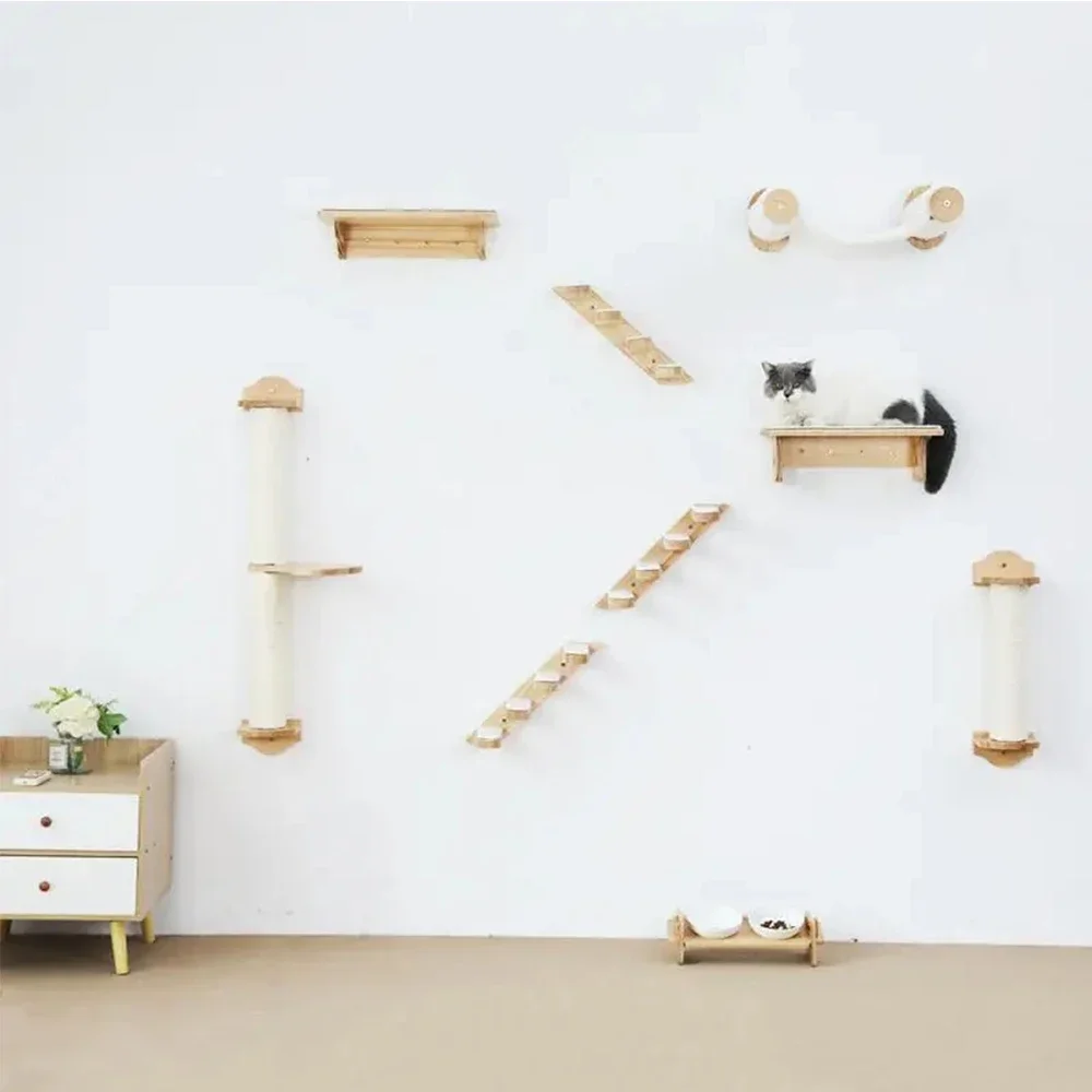 Escalera de pared para gatos con poste de sisal y hamaca - imagen 2