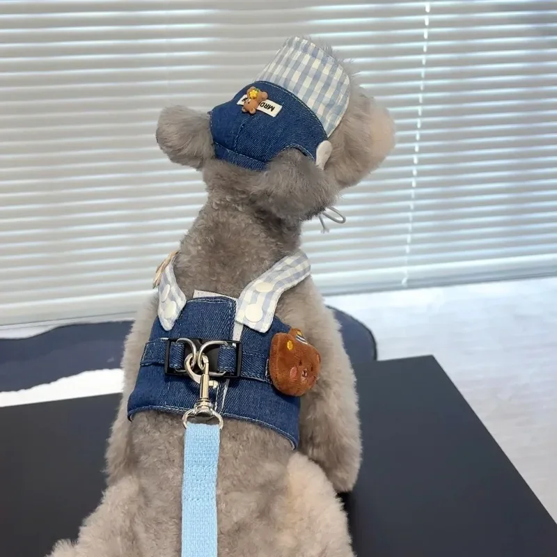 Cute Dog Harness Pet Traction Dog Harness And Leash Set Teddy Vest Striped Dog Walker Can Traction Cowboy Vest Accessories - imagen 2
